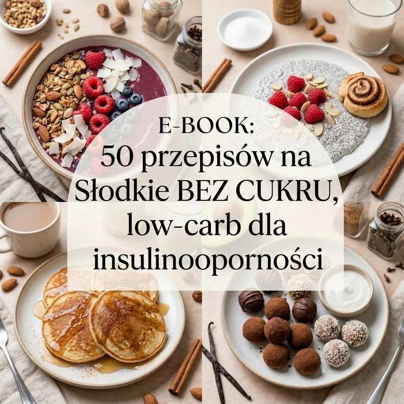 E-BOOK: 50 przepisów na Słodkie BEZ CUKRU, low-carb dla insulinooporności